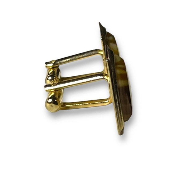 Vintage Cufflinks Gold Tone Tiger Stripe Glass Unsigned - Picture 5 of 6